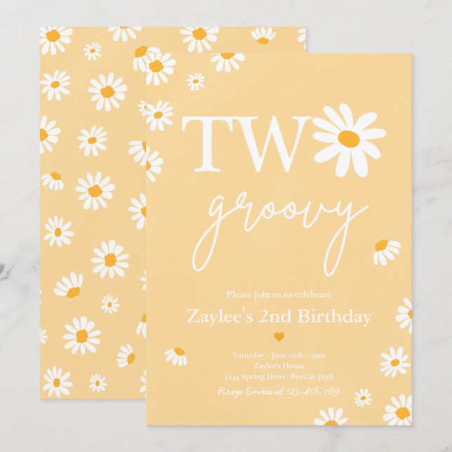 Daisy Birthday Party Bohmian Two Groovy Birthday Invitation (Front/Back)