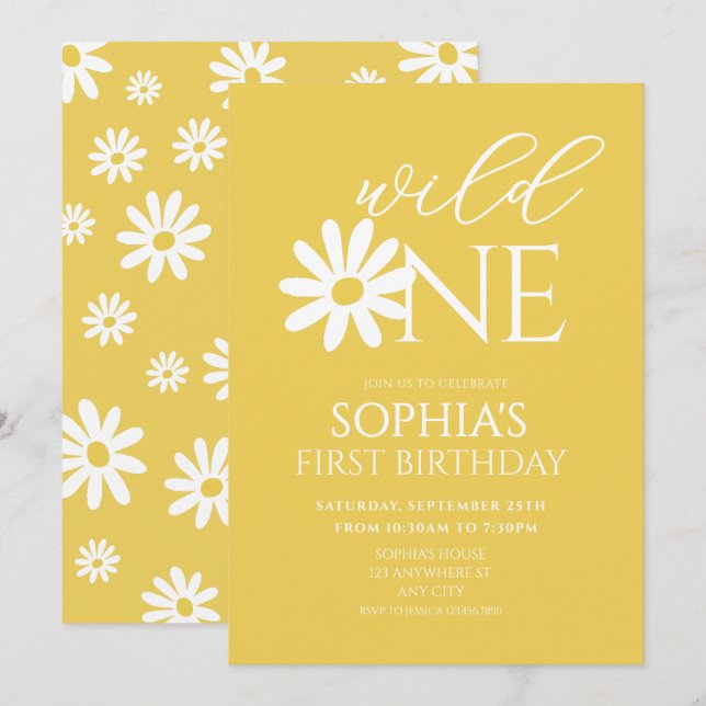 Daisy Birthday Party Bohmian Wild One 1st Birthday Invitation (Front/Back)
