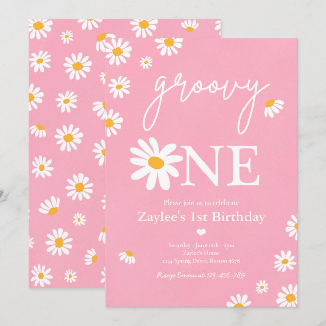Daisy Birthday Party Boho Groovy One 1st Birthday Invitation (Front/Back)