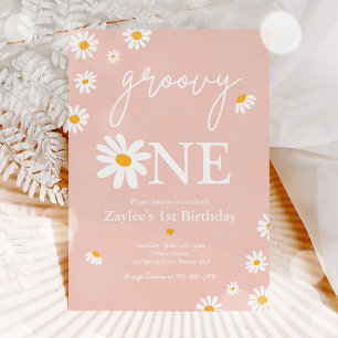Daisy Birthday Party Boho Groovy One 1st Birthday Invitation