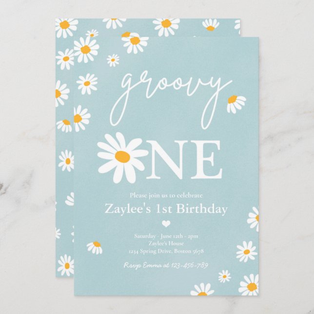 Daisy Birthday Party Boho Groovy One 1st Birthday Invitation (Front/Back)