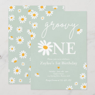 Daisy Birthday Party Boho Groovy One 1st Birthday Invitation