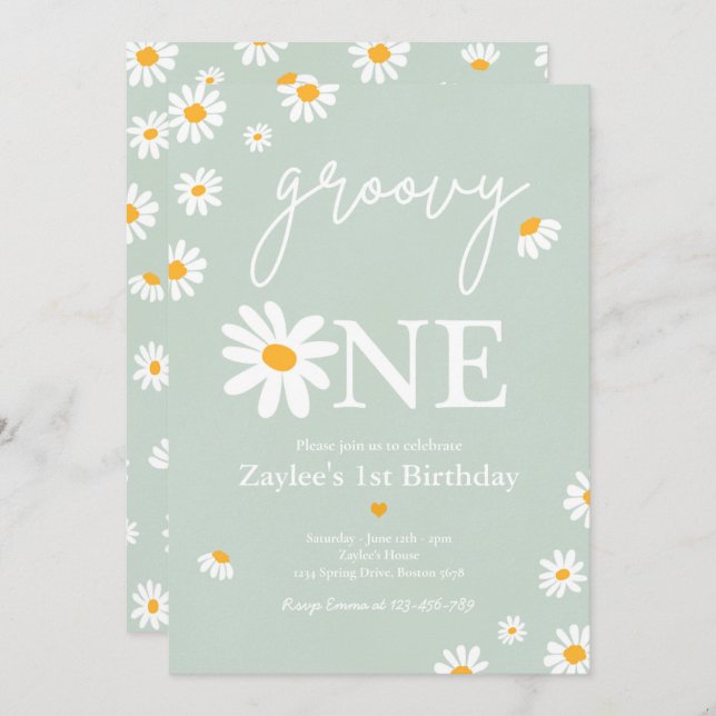 Daisy Birthday Party Boho Groovy One 1st Birthday  Invitation (Front/Back)