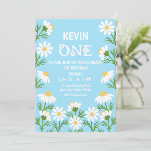 Daisy Birthday Party Boho One 1st Birthday Invitat Invitation