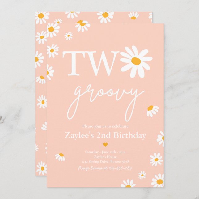 Daisy Birthday Party Boho Two Groovy 2nd Birthday Invitation (Front/Back)