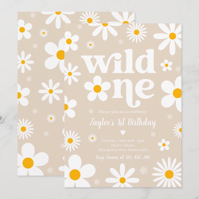 Daisy Birthday Party Boho Wild One 1st Birthday In Invitation (Front/Back)