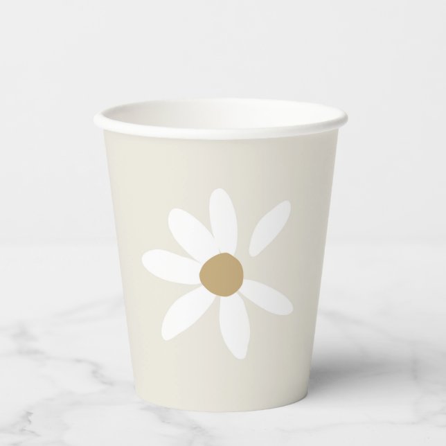Daisy Birthday Party Paper Cups in Beige (Front)