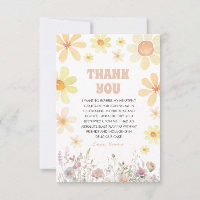 Daisy Birthday Party Thank You Card (Front)