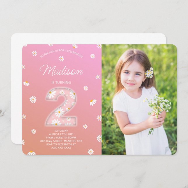 Daisy Birthday Photo Invitation (Front/Back)