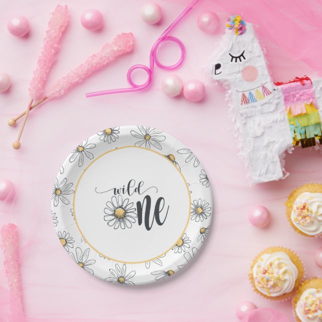 Daisy Birthday Plate - Wild One - White (Party)