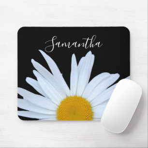 Daisy Black Elegant White Script Mouse Pad