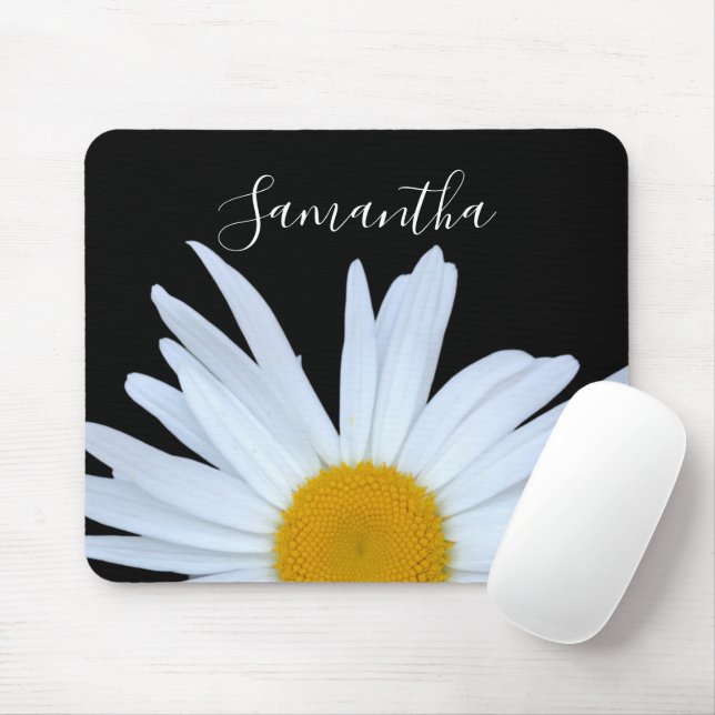 Daisy Black Elegant White Script Mouse Pad (With Mouse)