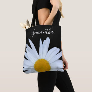 Daisy Black White Script Tote Bag