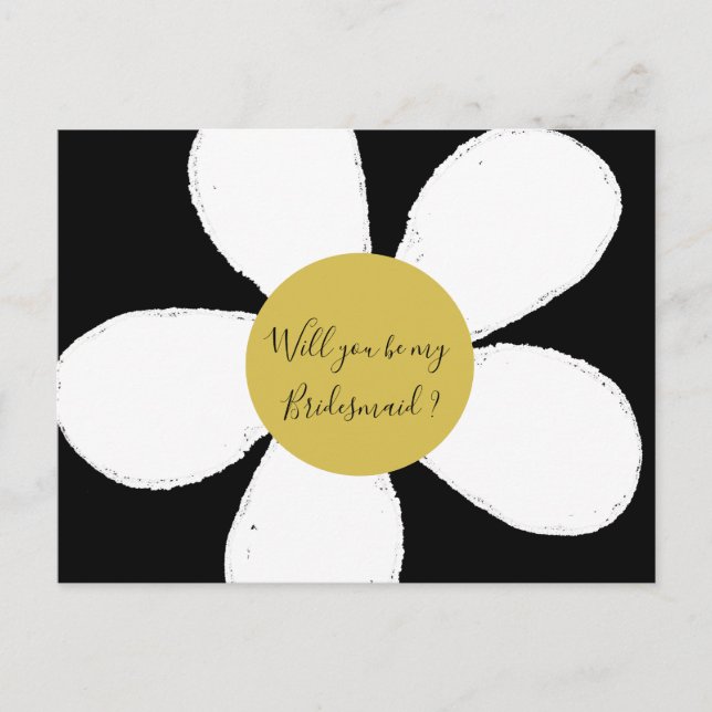 Daisy  Black White Will You Be My Bridesmaid Invitation Postcard (Front)
