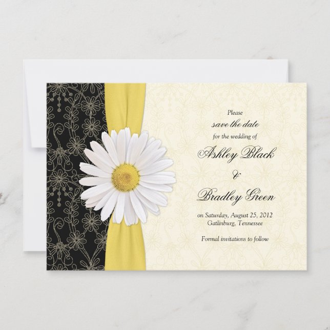 Daisy Black Yellow, Ivory Wedding Save the Date (Front)