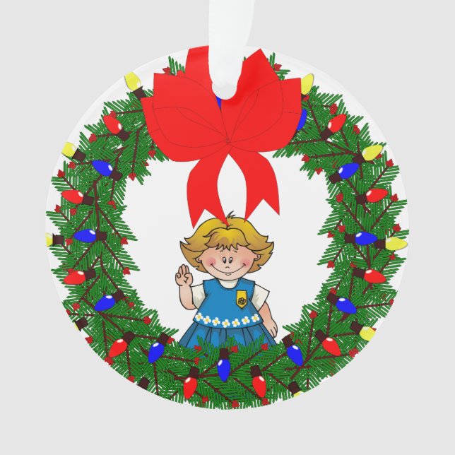 Daisy Blonde Hair Pine Wreath With Bow Ornament (Front)