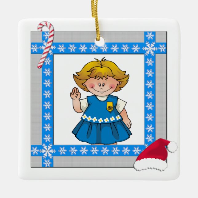 Daisy Blonde Hair Snowflake Frame Ceramic Ornament (Front)