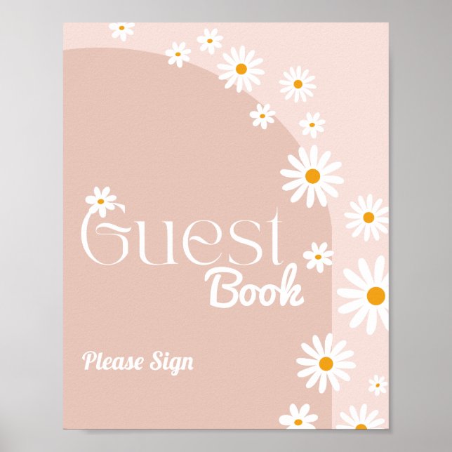 Daisy bloom Boho Girl baby shower guest book (Front)