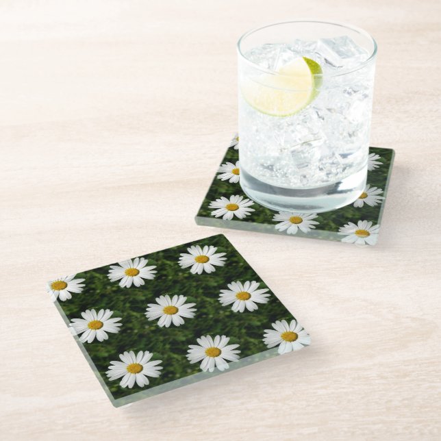 Daisy Bloom seamless pattern + your ideas Glass Coaster (Angled)
