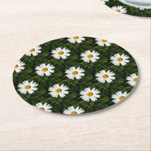 Daisy Bloom seamless pattern + your ideas Round Paper Coaster