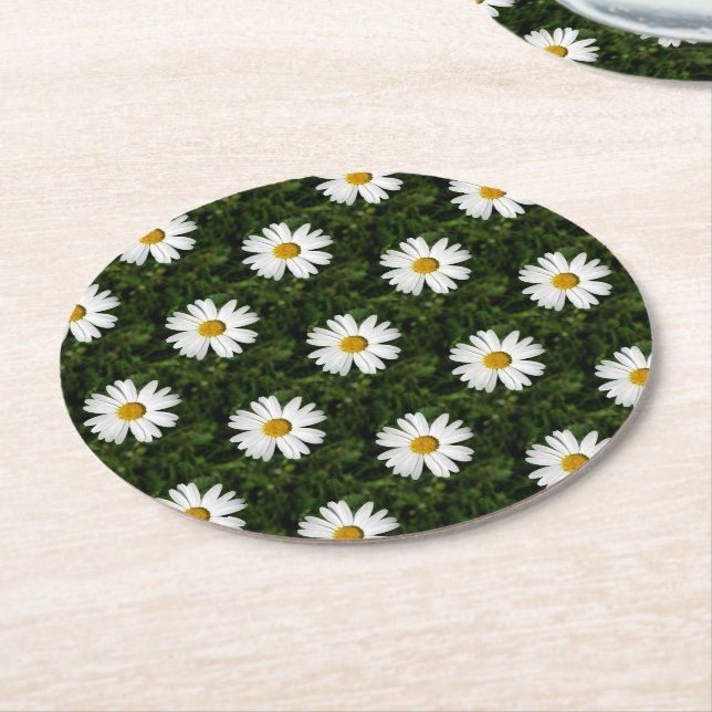 Daisy Bloom seamless pattern + your ideas Round Paper Coaster (Angled)