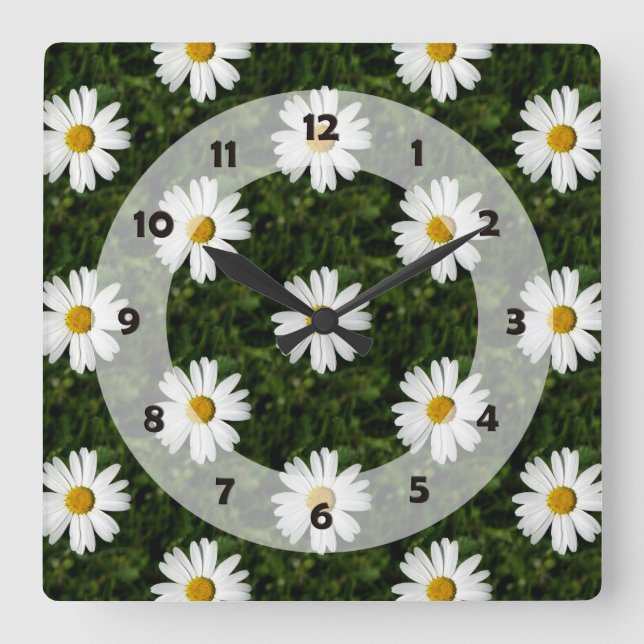 Daisy Bloom seamless pattern + your ideas Square Wall Clock (Front)