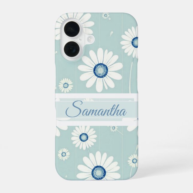 Daisy Blooms: Minimalist Floral Pattern iPhone 16 Case (Back)