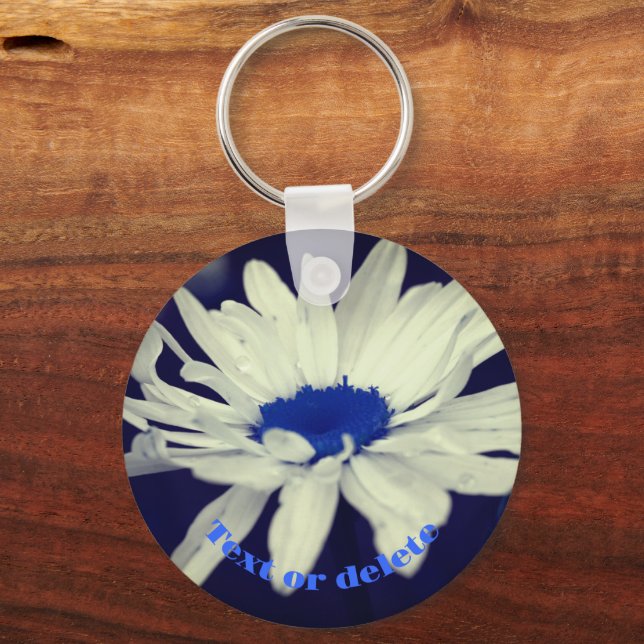 Daisy Blue Center Abstract Flower Personalized Key Ring (Front)