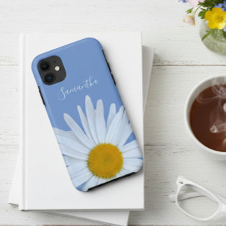 Daisy Blue Elegant White Script iPhone 11 Case