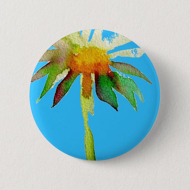 Daisy Blue Modern Art flower 6 Cm Round Badge (Front)