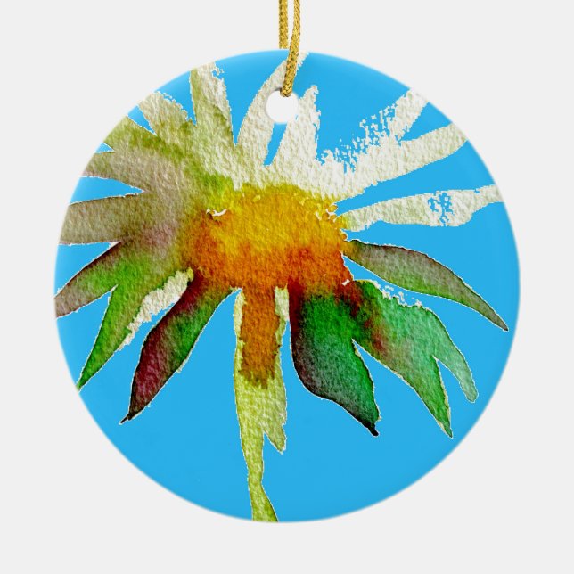 Daisy Blue Modern Art flower Ceramic Ornament (Front)