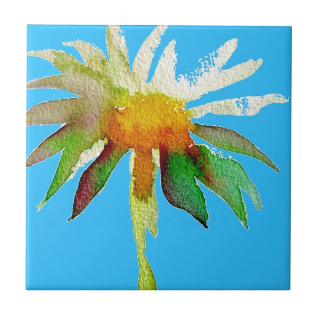 Daisy Blue Modern Art flower Ceramic Tile (Front)