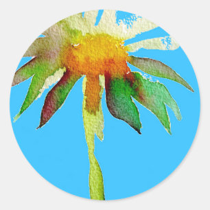 Daisy Blue Modern Art flower Classic Round Sticker