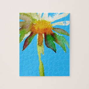 Daisy Blue Modern Art flower Jigsaw Puzzle