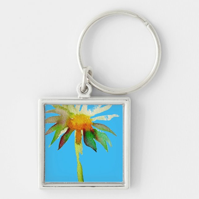 Daisy Blue Modern Art flower Key Ring (Front)