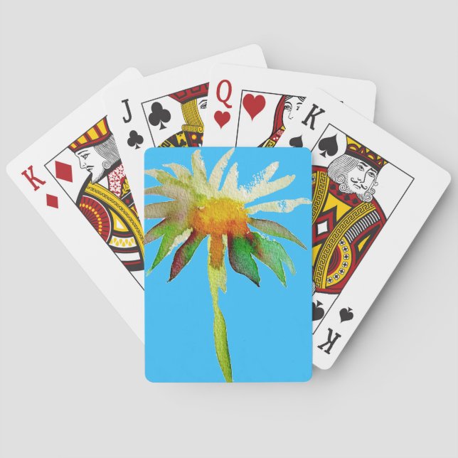Daisy Blue Modern Art flower Playing Cards (Back)