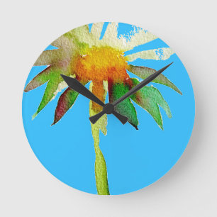 Daisy Blue Modern Art flower Round Clock