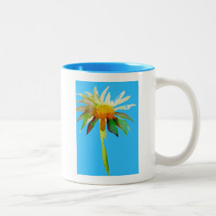 Daisy Blue Modern Art flower Two-Tone Coffee Mug
