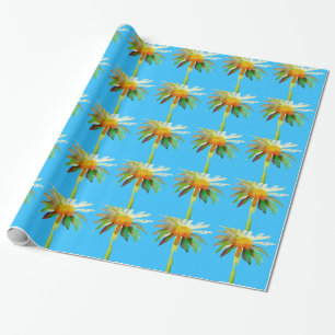 Daisy Blue Modern Art flower Wrapping Paper