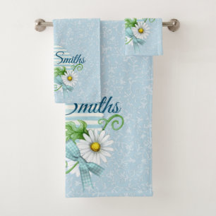 Daisy Blue Patch Personalized Bath Towel Set