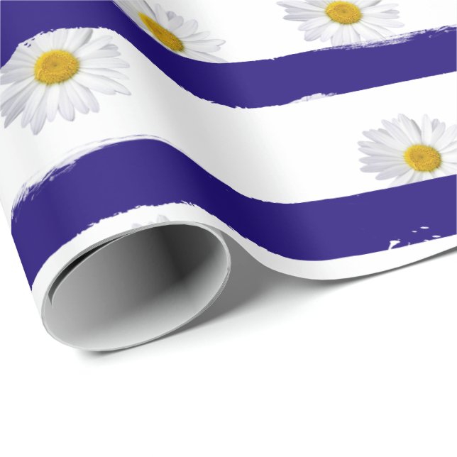 Daisy Blue Stripes Wrapping Paper (Roll Corner)