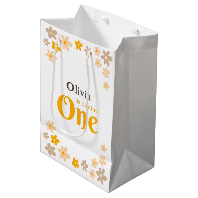 Daisy Boho Floral 1st Birthday Medium Gift Bag (Front Angled)