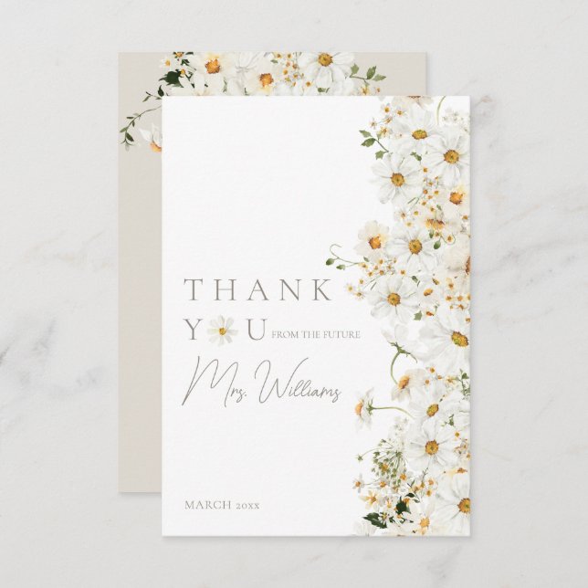 Daisy Boho Wildflower Modern Bridal Shower Thank You Card (Front/Back)