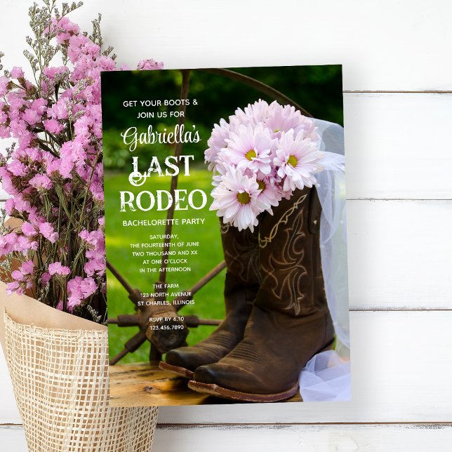 Daisy Boots Last Rodeo Western Bachelorette Party Invitation (Creator Uploaded)