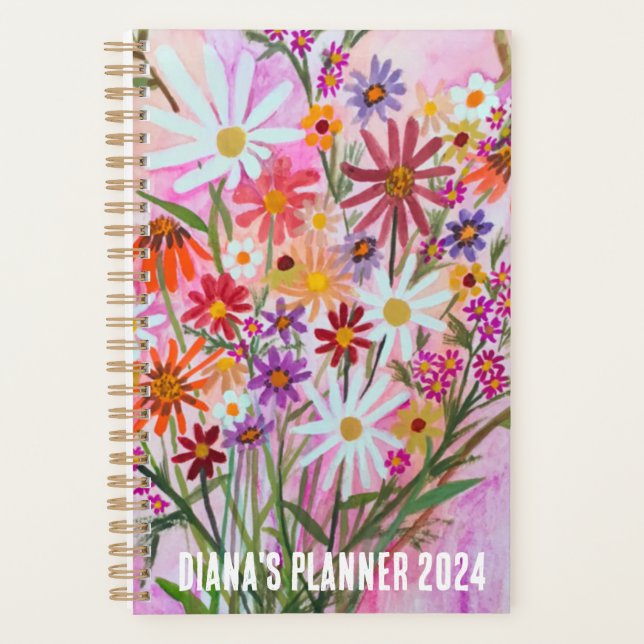 Daisy Bouquet Flowers Blooms Floral Pink CUSTOM Planner (Front)