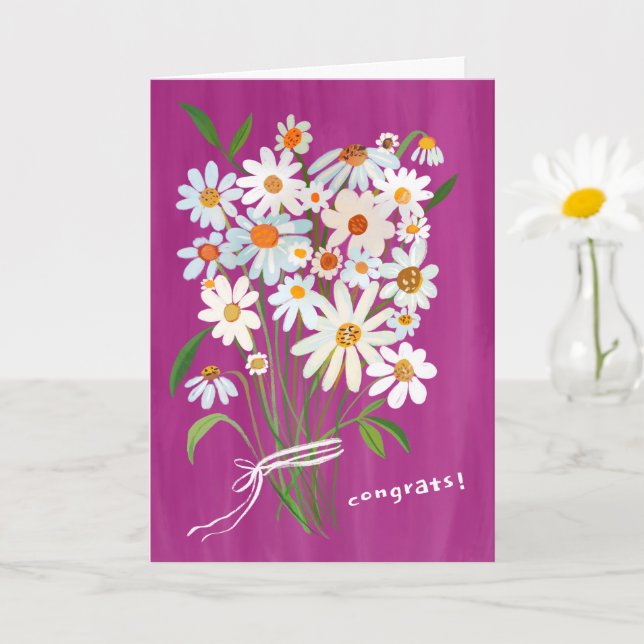 Daisy Bouquet Handpainted Gouache Congratulations  Card (Small Plant)