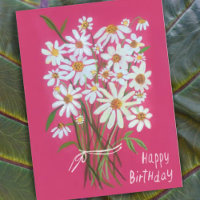 Daisy Bouquet Happy Birthday Pink Handpainted