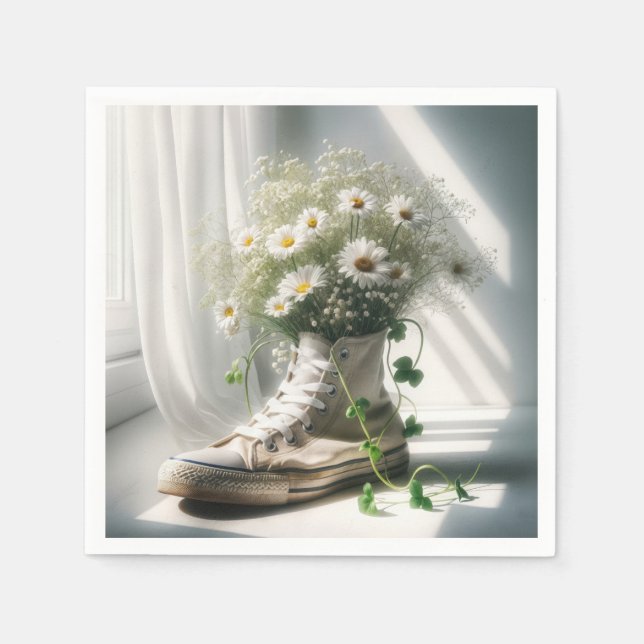 Daisy Bouquet In a White Sneaker Napkin (Front)