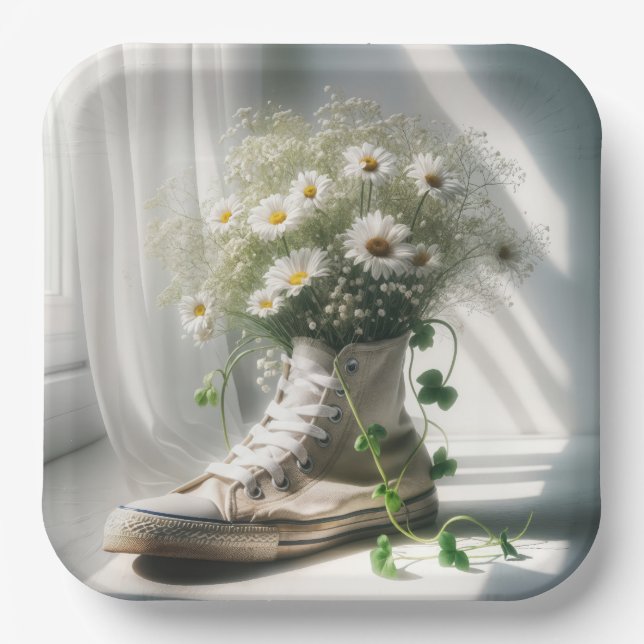 Daisy Bouquet In a White Sneaker Paper Plate (Front)