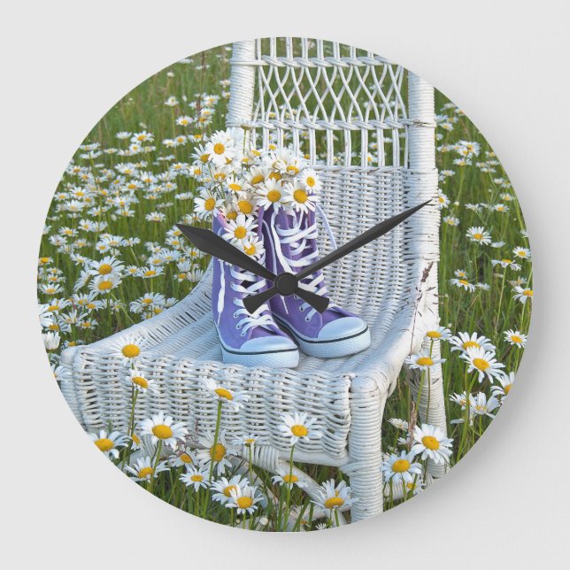 daisy bouquet in purple sneakers large clock (Front)